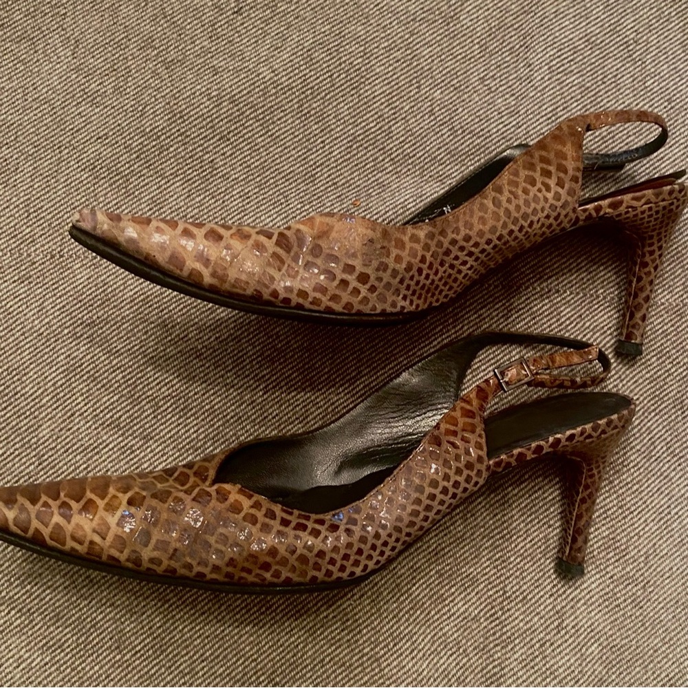Brown Slingback snakeskin Leather Heels